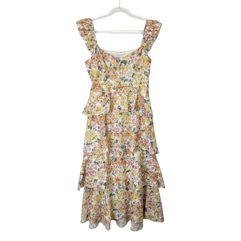 En Saison Tiered Maxi‎ Dress Women's Size Large Floral Eyelet